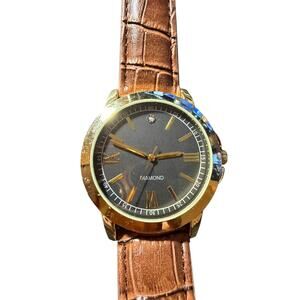 Men's Gold Tone Watch Brown Croc Faux Leather Band Dark Dial FMD Diamond Kohl's